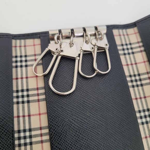 Burberry Key Hooks Holder Case Wallet Logo Black Leather Designer Nova Lining - Picture 5 of 10